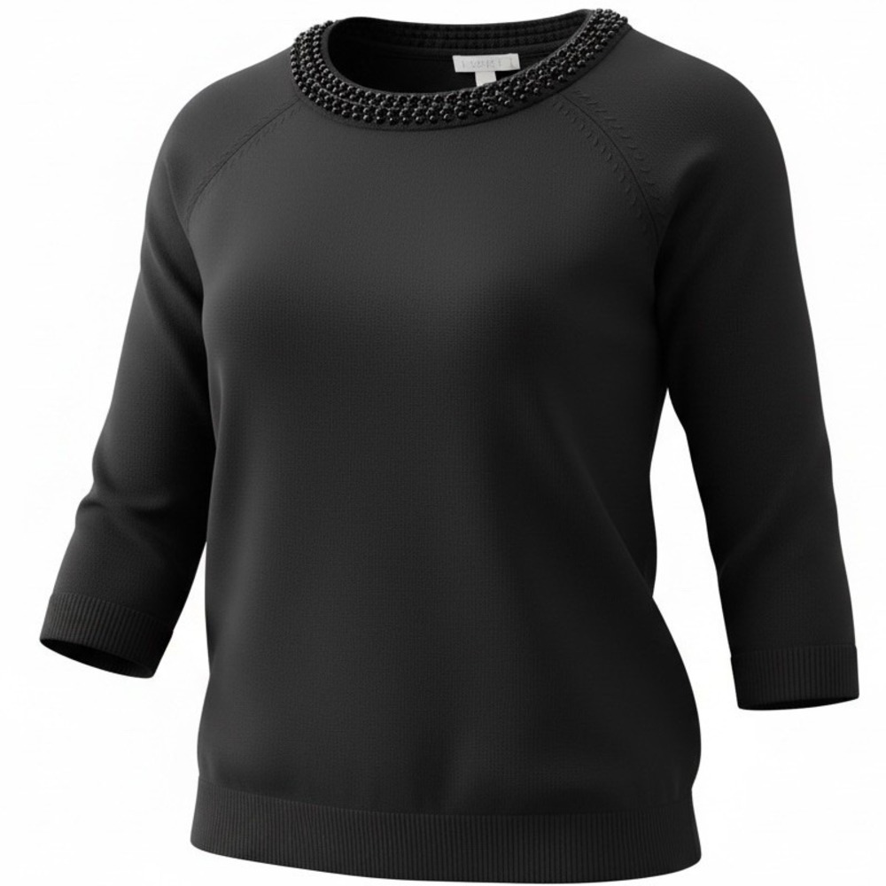 Pendleton Merino Wool Sweater Black Beaded Collar Womens PL Old Money Classy